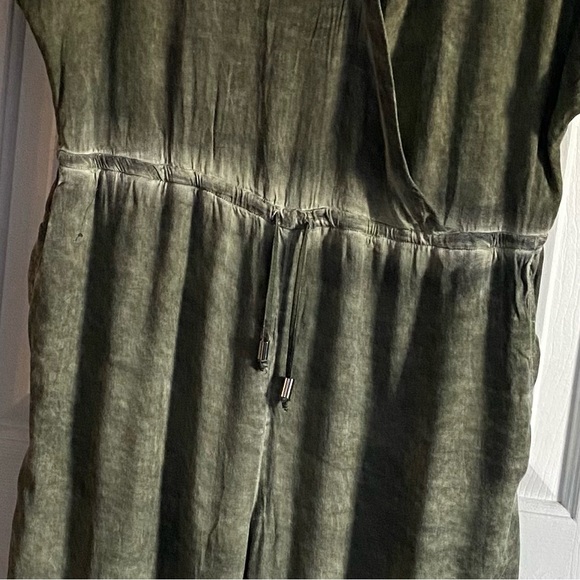 River + Sky Wide Leg Hand Dyed Drawstring Waist Romper Jumpsuit. Sage Green.Sz M - Picture 10 of 13